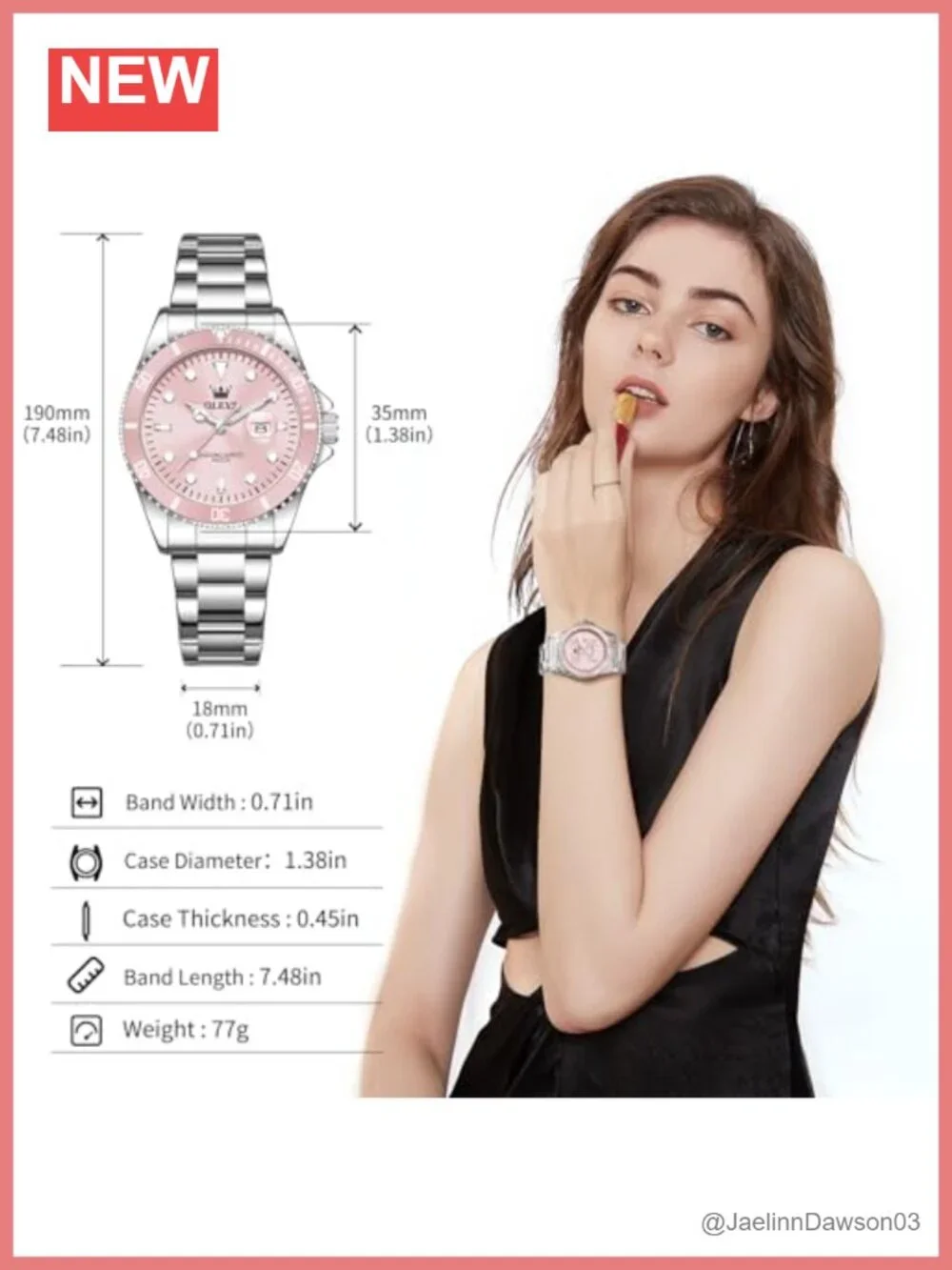 Women's Stainless Steel Quartz Wrist Watch with Date Window, 35mm, Water